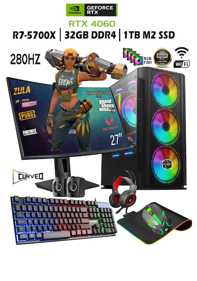Apphirex TC73 R7 5700X 32 GB 1 TB M.2 SSD RTX4060 8 GB 27'' W10P Masaüstü Oyuncu Bilgisayarı