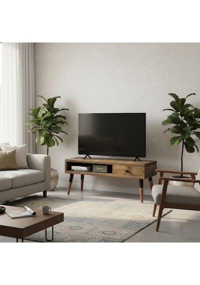Mobenta Neo TV: Asimetrik Masif Ahşap TV Ünitesi 1 Çekmeceli 1 Raflı - 120 CV
