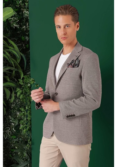 Efor Comfort Fit Kırçıllı Dokuma Pamuklu Casual Vizon Ceket C 665 Vizon