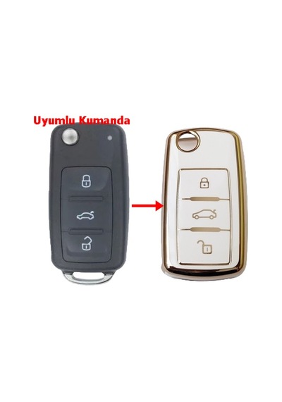 Volkswagen Seat Skoda Uyumlu Nano Anahtar Kılıfı Kumanda Kılıfı Beyaz