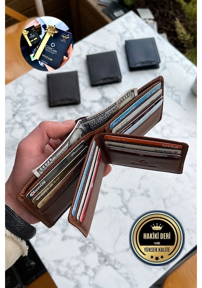Taba Kelebek Model Gerçek Deri Erkek Isme Özel Baskılı Cüzdan Taba
