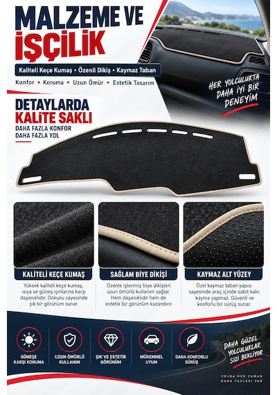 Trobus Seat İbiza 2008-2017 3d Torpido Koruma Kılıfı - Bej Biye