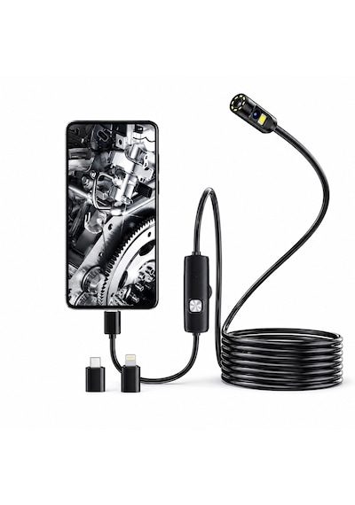 Ultratekno Ult105s 5m 10m Çift Kameralı 1440p Endoskop Yılan Kamera Ip68 8mm Sert Kablo İos Android