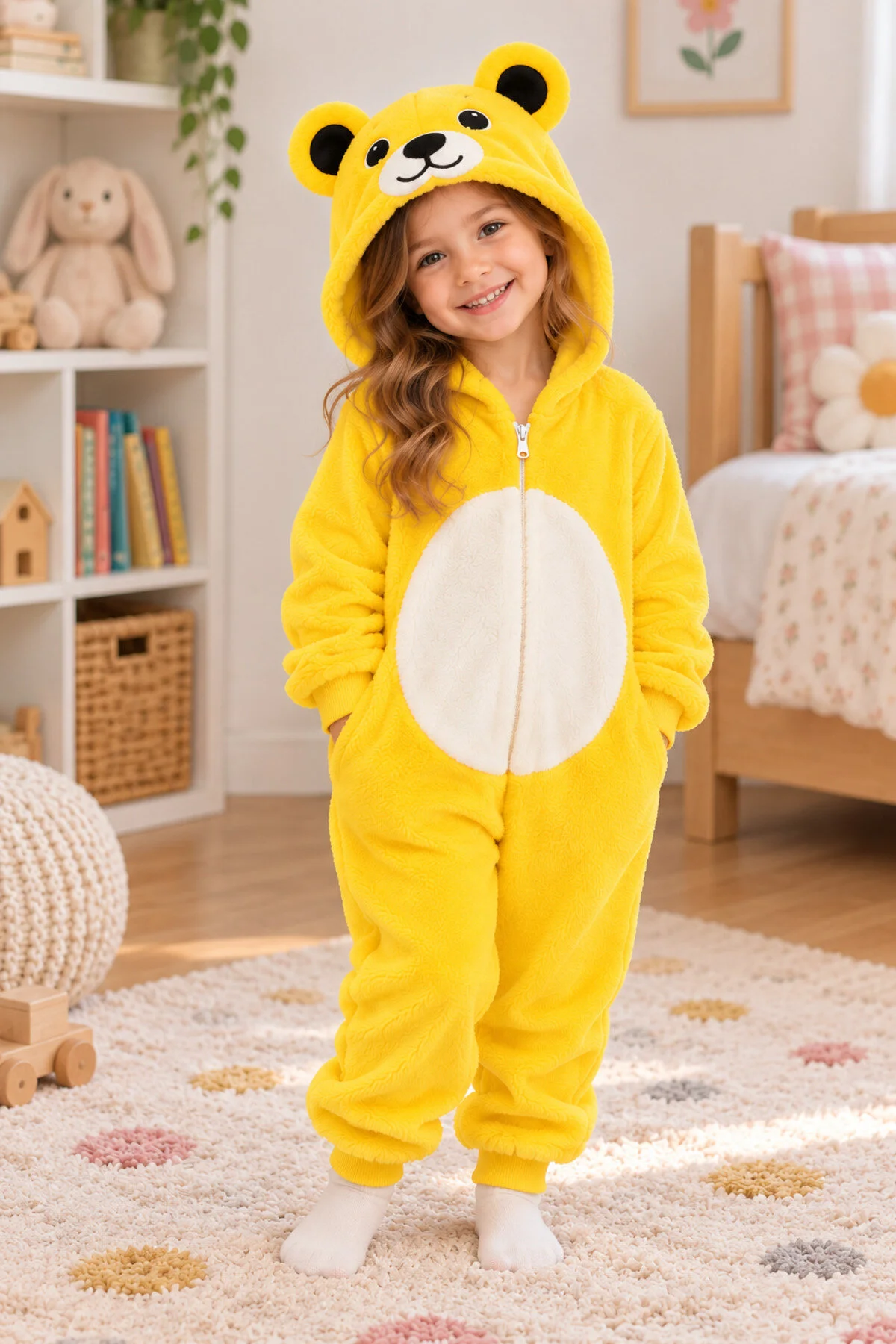 Bilge Trend Sarı Ayıcıklı Bebek , Çocuk Welsoft, Peluş Uyku Tulumu , Ayıcık Kostümü