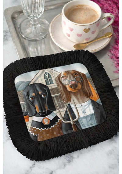 Amerikan Gotik Köpekler Saçaklı Sunum Peçetesi - Mizahi Vintage Rustik Siyah Bardak Altlığı Mendil Tozlu Okyanus Pas Amerikan Gotik Köpekler Saçaklı Sunum Peçetesi - Mizahi Vintage Rustik Siyah Bardak Altlığı Mendil Tozlu Okyanus Pas