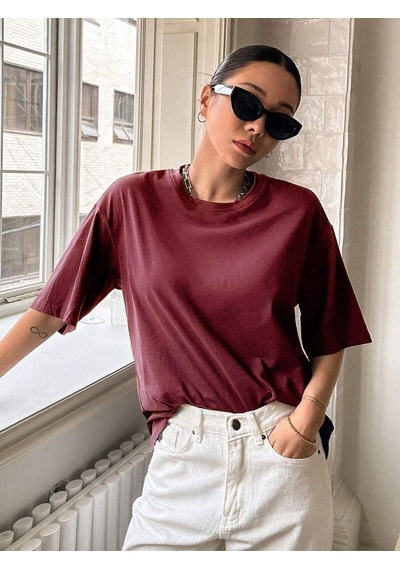 Flood Of Style Kadın Bordo Kind Hearted Baskılı Oversize T-shirt