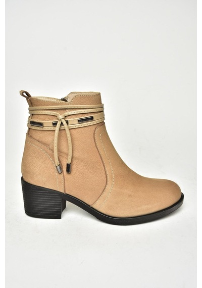Fox Shoes T555703303 Vizon Hakiki Deri Kalın Topuklu Kadın Bot Vizon