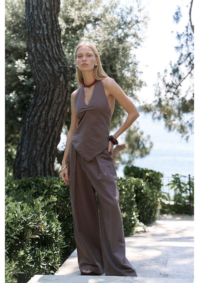 Mai Collection Mai Studios Co. Onagho Boyundan Bağlı Açık Kahve Crop Açık Kahve