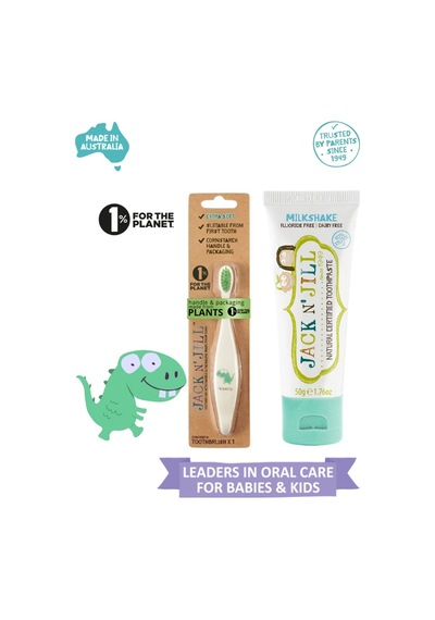 Doğal Sertifikalı Bebek/çocuk Diş Seti Dino Diş Fırçası + Milkshake Diş Macunu 50g