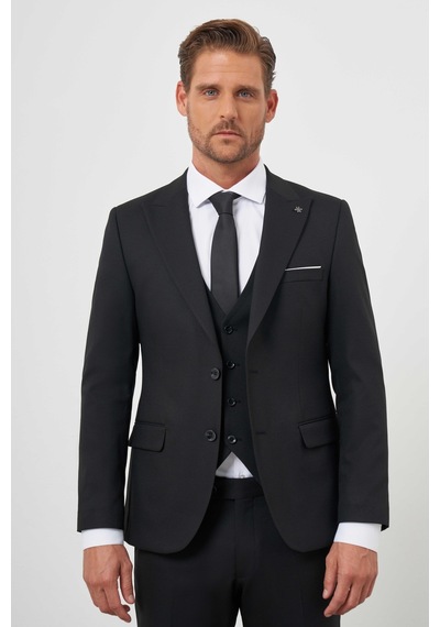 Morven Erkek Siyah Poliviskon Basic Yelekli Jakar Desen Slim Fit Sivri Yaka Takım Elbise 24mc001107001 Siyah Morven Erkek Siyah Poliviskon Basic Yelekli Jakar Desen Slim Fit Sivri Yaka Takım Elbise 24mc001107001 Siyah