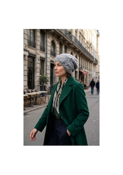 Emybox El Örgüsü Siyah Kadın Bere Tığ İşi Çiçek Motifli Bohem Kışlık Şapka - Vintage Stil Yumuşak Örgü Bere Modeli Gri