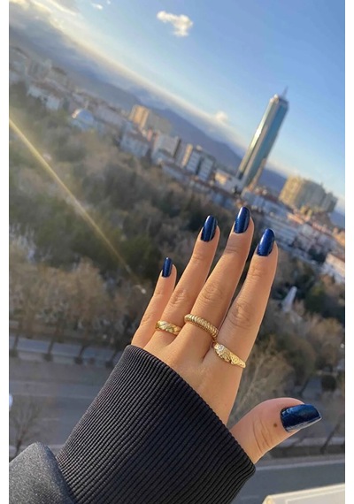 Kadın 3'lü Gold Yüzük Seti Ayarlanabilir Altın
