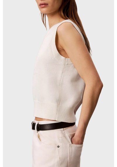 Calvin Klein % 100 Pamuk Dokulu Logo Monogramlı Süveter Lv047g321gyas Bayan Süveter Lv047g321g Yas Krem