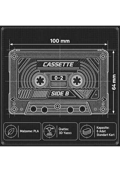 Syk Design Kaset Cüzdan Retro 3d Baskı Kartlık Mavi 6 Kart Kapasiteli