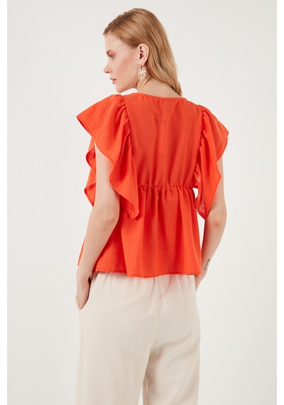 Lela Regular Fit Önden Bağlamalı Volanlı Bayan Bluz 611Fb20064 Oranj