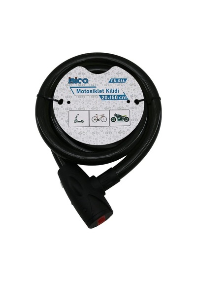 Anahtarlı Aç-kapa Kilit Kapaklı Motor - Bisiklet Kilit Çelik Tel Siyah Şeffaf Kılıf 20mmx150cm Diğer
