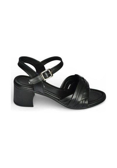 Fox Shoes P555456303 Siyah Hakiki Deri Kalın Topuklu Kadın Sandalet Siyah