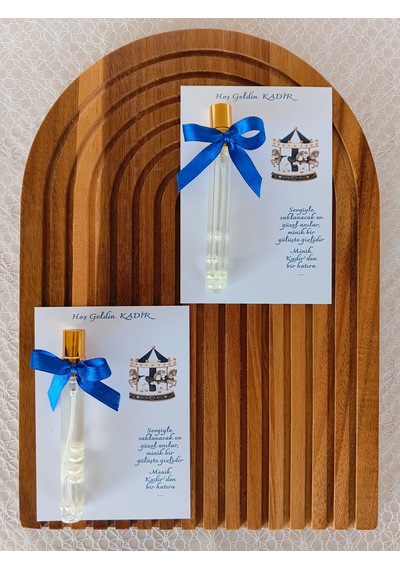 Kişiye Özel - Lacivert Atlıkarınca Baskılı Kart - Hoş Geldin Bebek - Sünnet ve Bebek Mevlidi Misafir Hediyeliği -