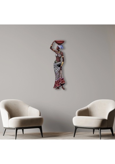Sepetli Afrikalı Kadın - Metal Tablo - Dec0119 28 X 90 Cm Çok Renkli
