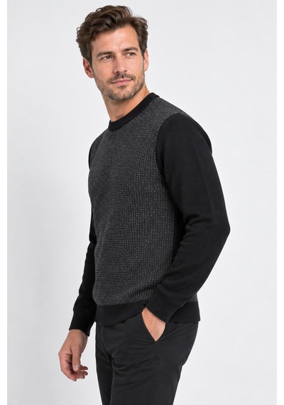 Bihan Store Erkek Modern Kesim Desenli Kışlık Triko Kazak 7690-siyah