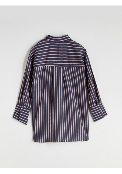 Lcw Modest Lacivert Çizgili Oversize Kadın Gömlek Tunik