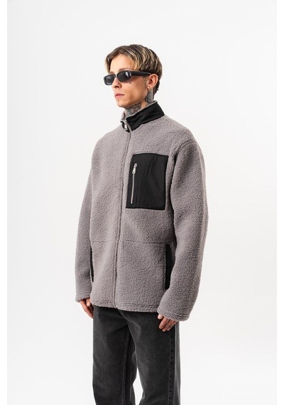 Respire Erkek Zip Oversize Teddy Ceket Gri