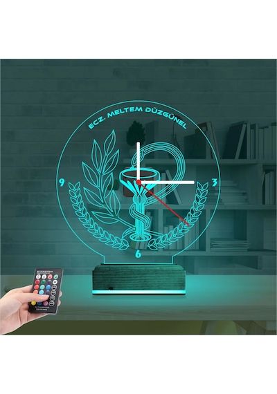 Luvivia Eczane Eczacı Hediye Kişiye Özel Saatli 3d Lamba - Masa Gece Lambası