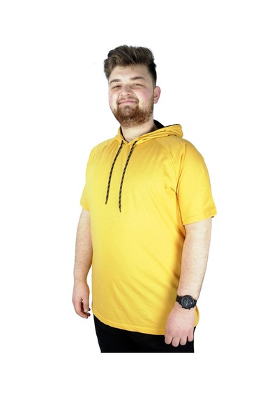 Mode Xl Büyük Beden Tshirt Reglan Kapşonlu 22117 Hardal 001