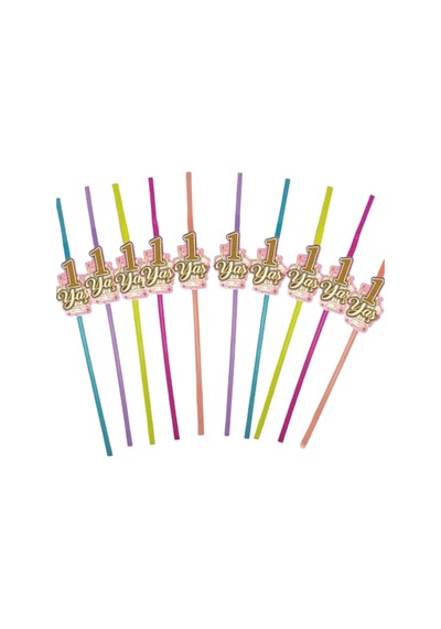 Pipet 1 Yaş Yaldızlı Pipet 10 Lu Pembe 1 Yaş Kız Doğum Günü Partisi
