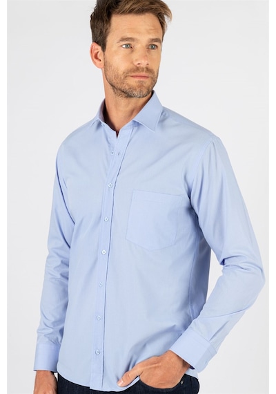 Tudors Klasik Fit Rahat Kesim Cotton Efekt Poplin Erkek Gömlek-23079 Mavi