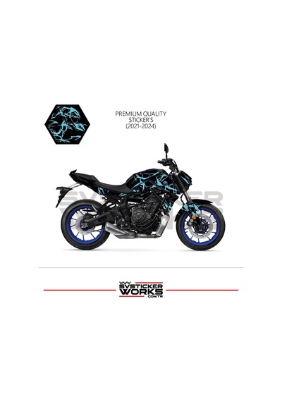 Mt-07 2021-2024 Kaplama Sticker Şimşek Yıldırım Motor Kaplama Modeli Hazır Kit 2021-2024 Uyumlu Mavi