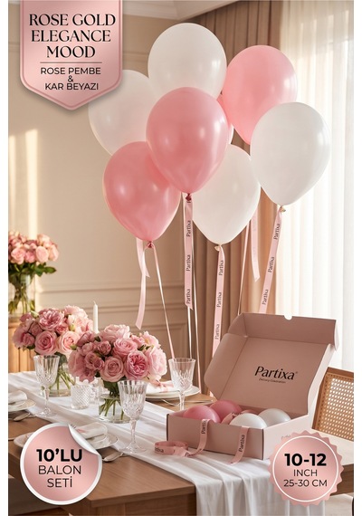 Rose Gold Konsept 10'lu Lateks Balon Seti Mat Doğal Lateks Şık Bekarlığa Veda Ve Doğum Günü Balonları Rose Pembe Kar Beyazı Çok Renkli