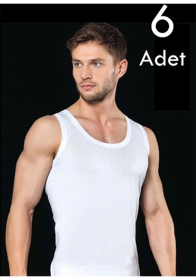 İki Yıldız Erkek Penye Atlet 6'lı Paket Beyaz 0002 Fzeetext