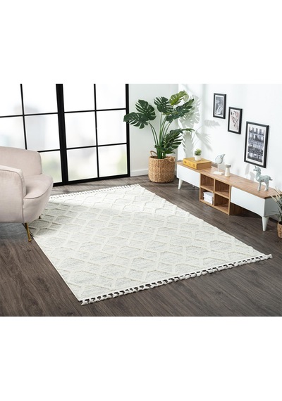 Loop Lp004a Beyaz Halı Dekoratif Sisal Bukle Tozsuz Antialerjik Salon Halısı Yatak Odası Koridor-109 Beyaz