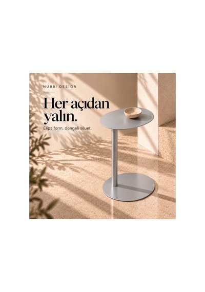 Slate Metal C Sehpa Modern Tasarım Elips Tablalı Minimalist Koltuk Yanı Sehpa Gümüş - 935314037 Gümüş