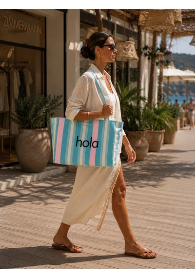 İcone Bag Icone Degrade Baskılı Kanvas Omuz Çantası, Degrade Plaj Çantası, Plaj Çantası, Beach Bag Mavi - Yeşil