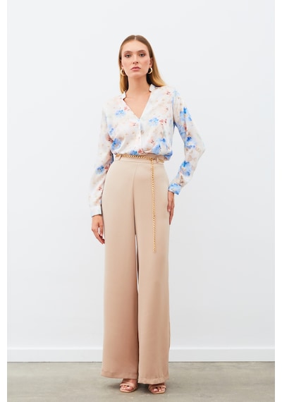 Sateen Desenli Kruvaze Bluz - Mavi-135215 Mavi
