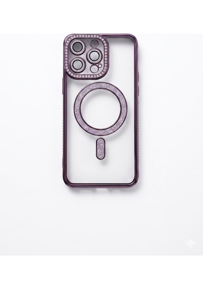 İphone 14 Pro Max Mor Kenarları Taşlı Magsafe Kılıf Modeli