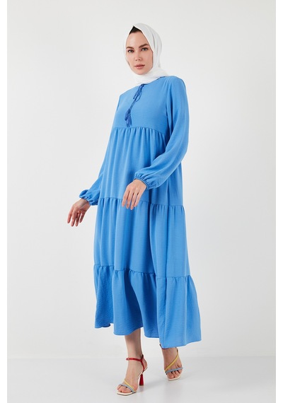 Lela Modest Regular Fit Dik Yaka Uzun Bayan Elbise 611El545 Açık Mavi