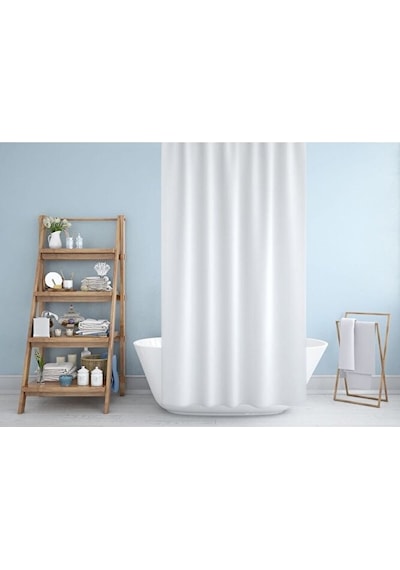 Beyaz Polyester Kumaş Büyük Boy Banyo Perdesi 240x200cm Yerli Üre Çok Renkli
