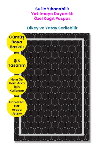 Suya Dayanıklı Yıkanır Kağıt Tel Örgü Desen Oto Paspas Kağıdı Siyah Gümüş Baskı 50 Adet 35x50cm