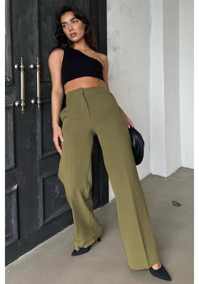 Madmext Haki Yüksek Bel Kumaş Pantolon Mg2284 Haki