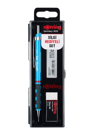 Mekanik Kurşun Kalem, Uç Ve Silgi Seti, 0,7 Mm Kalem, 2b Uç, Orta Boy Silgi, Açık Mavi, 3'lü Set -