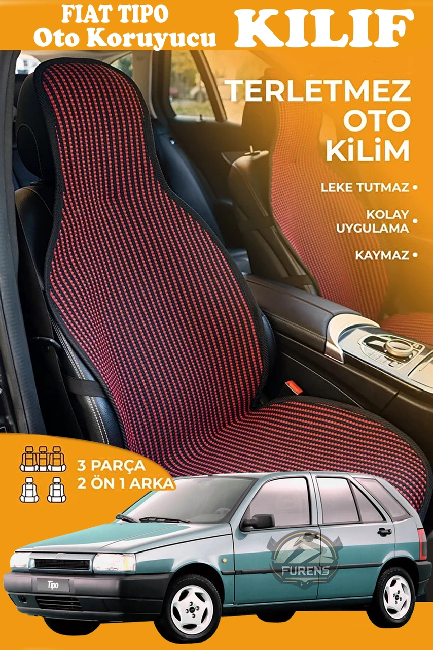Fiat Tipo Uyumlu Kırmızı Prestij Serisi Dokuma Kumaş Oto Koltuk Kılıfı Ön Tam Arka Alt