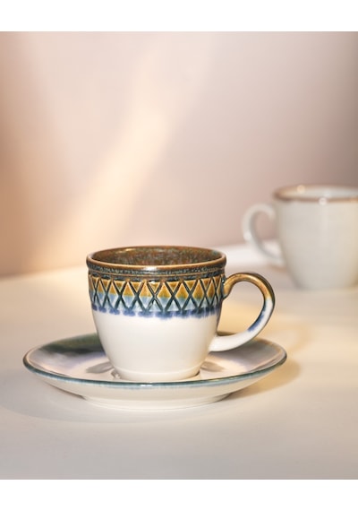 Madame Coco Antique 2 'li Kahve Fincan Seti Fınc000000005690ml-mavi/yeşil