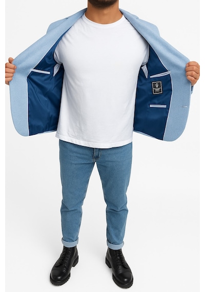 Plus Scorpion Erkek Karyağdı Desenli Slim Fit Blazer Ceket Mavi & Gri Şık Günlük Ve Ofis Kombin Color 5