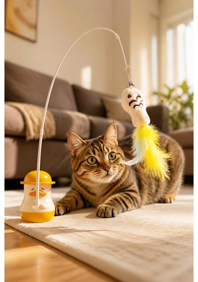 Catnipli Kedi Oltası, Zilli Ve Tüylü Sallanan Kedi Oyuncağı, Yapışkanlı Ördek Standı Ve Şapka Altında Kedi Otu Bölmesi
