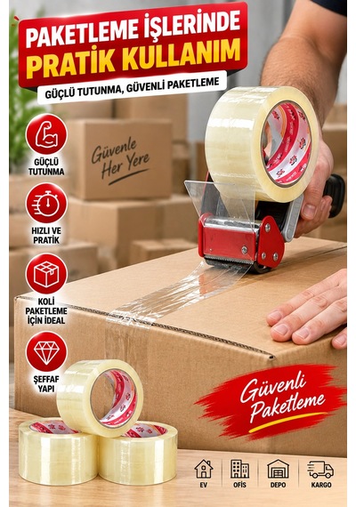 Vege 6 Lı Şeffaf Koli Bandı Seti 100 Metre Toplam 600 Metre Güçlü Yapışkanlı Paketleme Ve Kargo Ba Diğer