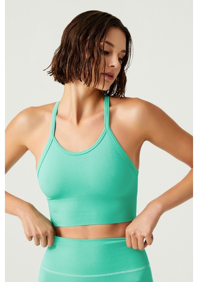 Los Ojos X Melodi Yeşil Fitilli Seamless Spor Sütyeni Ribbed Bra Tank Yeşil
