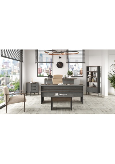 Yurudesign Vista ABCDE Ofis Büro Masa Takımı Kahve-Beton-Antrasit